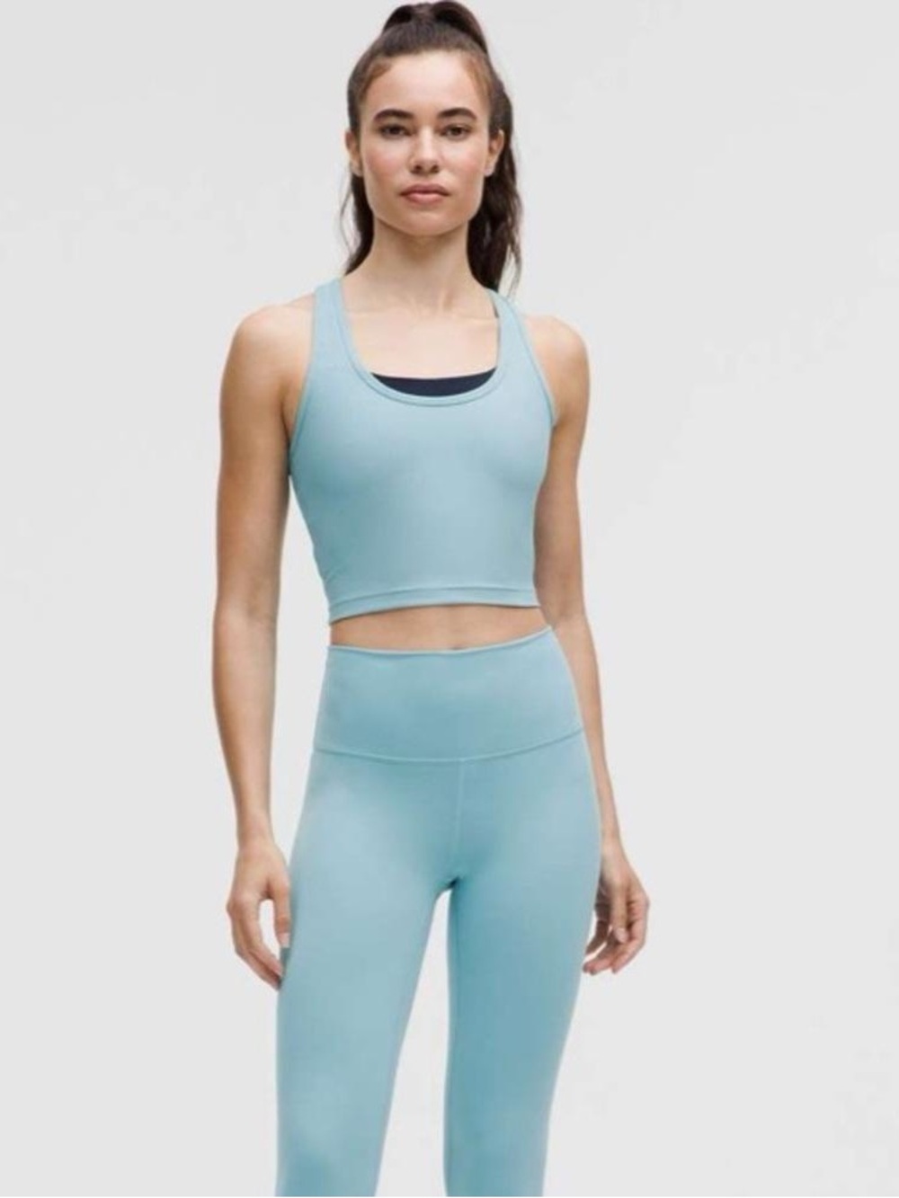 Light Blue High-Waist Leggings & Crop Tank Set - Women